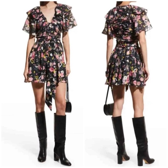 NWT TANYA TAYLOR | Mara Floral Print Flutter Sleeve Mini Dress Sz. 6 New! - Picture 1 of 5